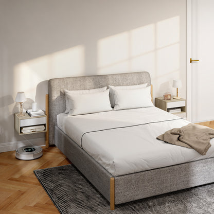 Set of 2 Floating Nightstands — Wall-Mounted Nightstands with Drawer & Open Shelf, Modern, 14.6 x 12.6 x 8.3 in, Natural Wood & White