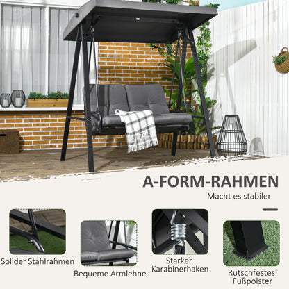 Hollywood 2-Seater Garden Swing with Adjustable Sunshade, Swing Bench Holds up to 220kg, Garden Lounger for Garden, Patio, 145 x 116 x 172 cm, Dark Gray
