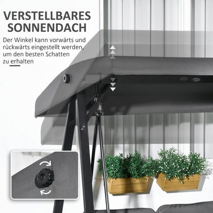 Hollywood 2-Seater Garden Swing with Adjustable Sunshade, Swing Bench Holds up to 220kg, Garden Lounger for Garden, Patio, 145 x 116 x 172 cm, Dark Gray
