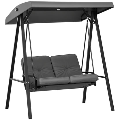 Hollywood 2-Seater Garden Swing with Adjustable Sunshade, Swing Bench Holds up to 220kg, Garden Lounger for Garden, Patio, 145 x 116 x 172 cm, Dark Gray