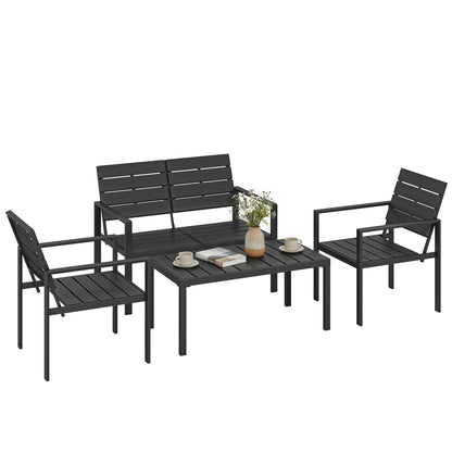 4-Piece Outdoor Garden Sofa Set with 2-Seat Loveseat, 2 Chairs & Coffee Table, Black