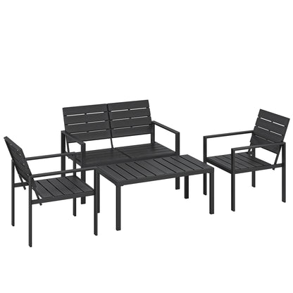 4-Piece Outdoor Garden Sofa Set with 2-Seat Loveseat, 2 Chairs & Coffee Table, Black