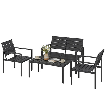 4-Piece Outdoor Garden Sofa Set with 2-Seat Loveseat, 2 Chairs & Coffee Table, Black