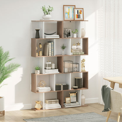 5-Tier Bookshelf Wooden Bookcase S-Shaped Modern Design for Living Room Office 60x24x184.5 cm White and Wood
