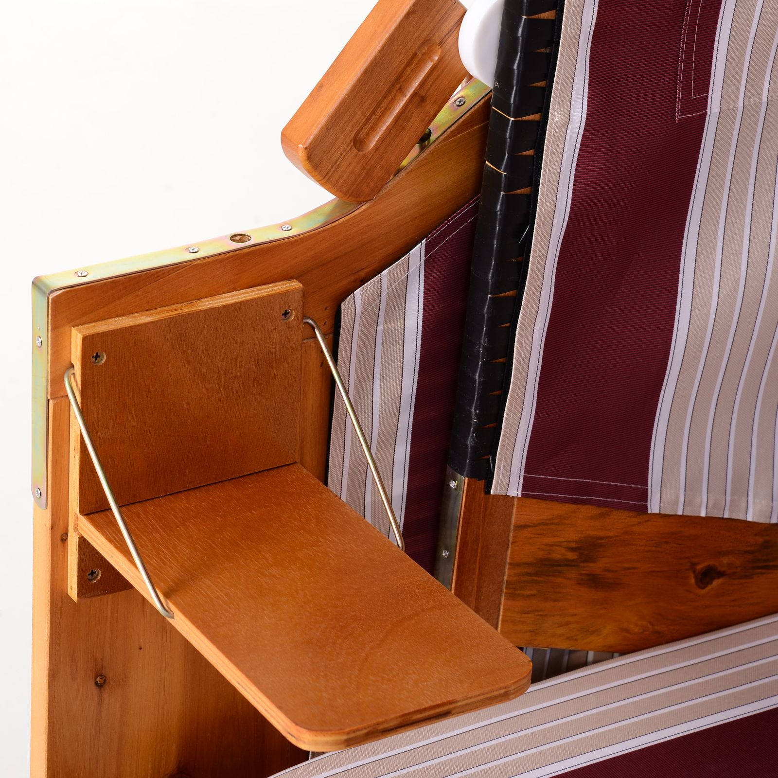 Baltic Sea full recliner 2-seater beach chair made of fir wood, 5-level adjustable backrest, beach chair with footstool side tables, PE wicker, beach chair for balcony, Red+White