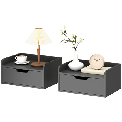 Set of 2 Floating Wall Nightstands with Sliding Drawer & Top Shelf, Black — 15.7 x 11.8 x 7.7 in (40 x 30 x 19.5 cm)