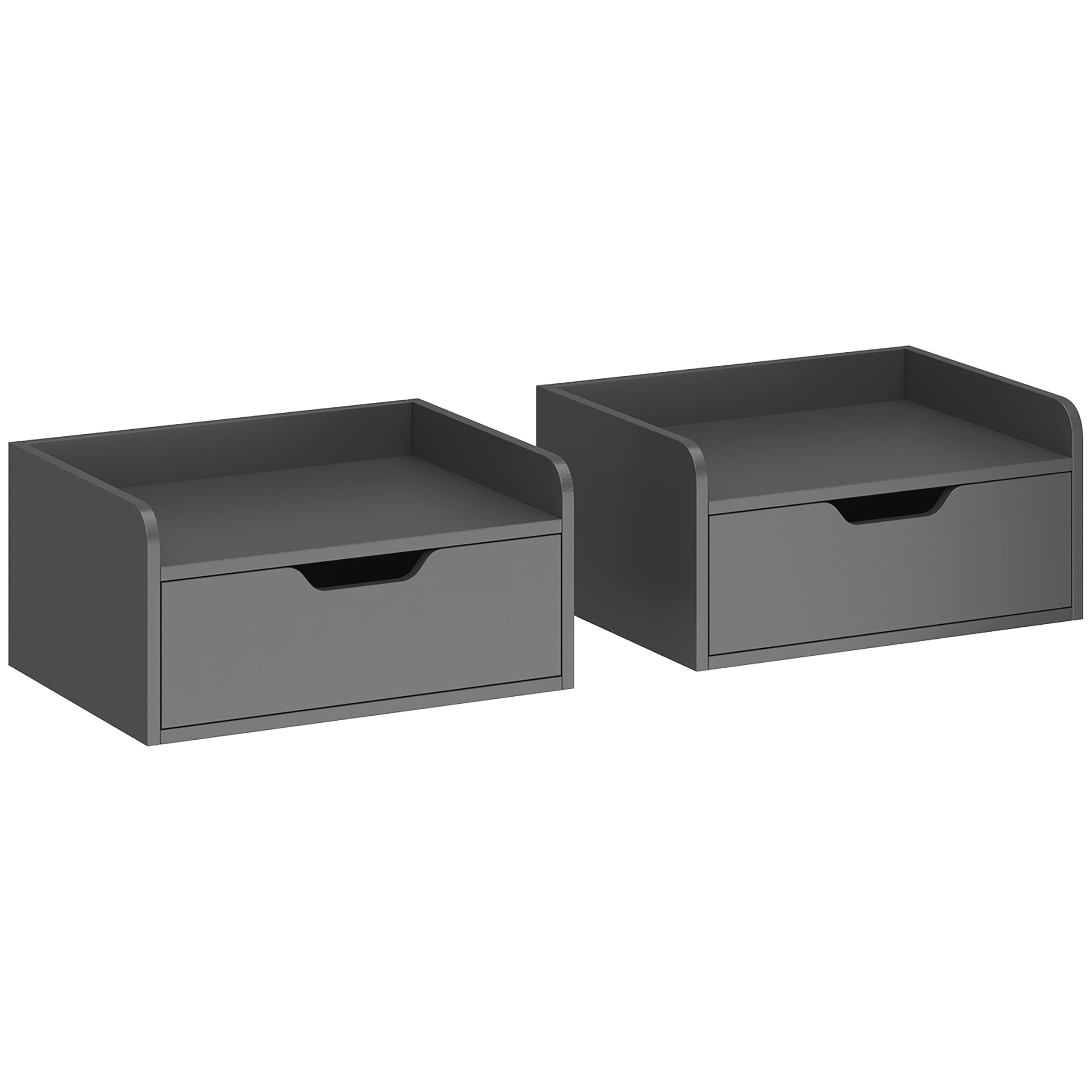 Set of 2 Floating Wall Nightstands with Sliding Drawer & Top Shelf, Black — 15.7 x 11.8 x 7.7 in (40 x 30 x 19.5 cm)