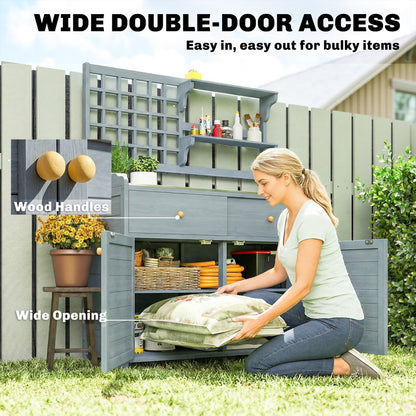 Light Gray Outdoor Potting Bench with Cabinet & Galvanized Worktop, 2 Drawers — 104 x 44 x 140 cm (41 x 17.3 x 55.1 in)