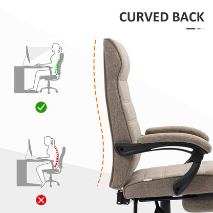 Reclining Office Chair Swivel Desk Chair with Adjustable Height Retractable Footrest and Armrest Office Chair Load 120 kg Brown