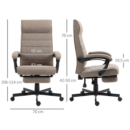 Reclining Office Chair Swivel Desk Chair with Adjustable Height Retractable Footrest and Armrest Office Chair Load 120 kg Brown