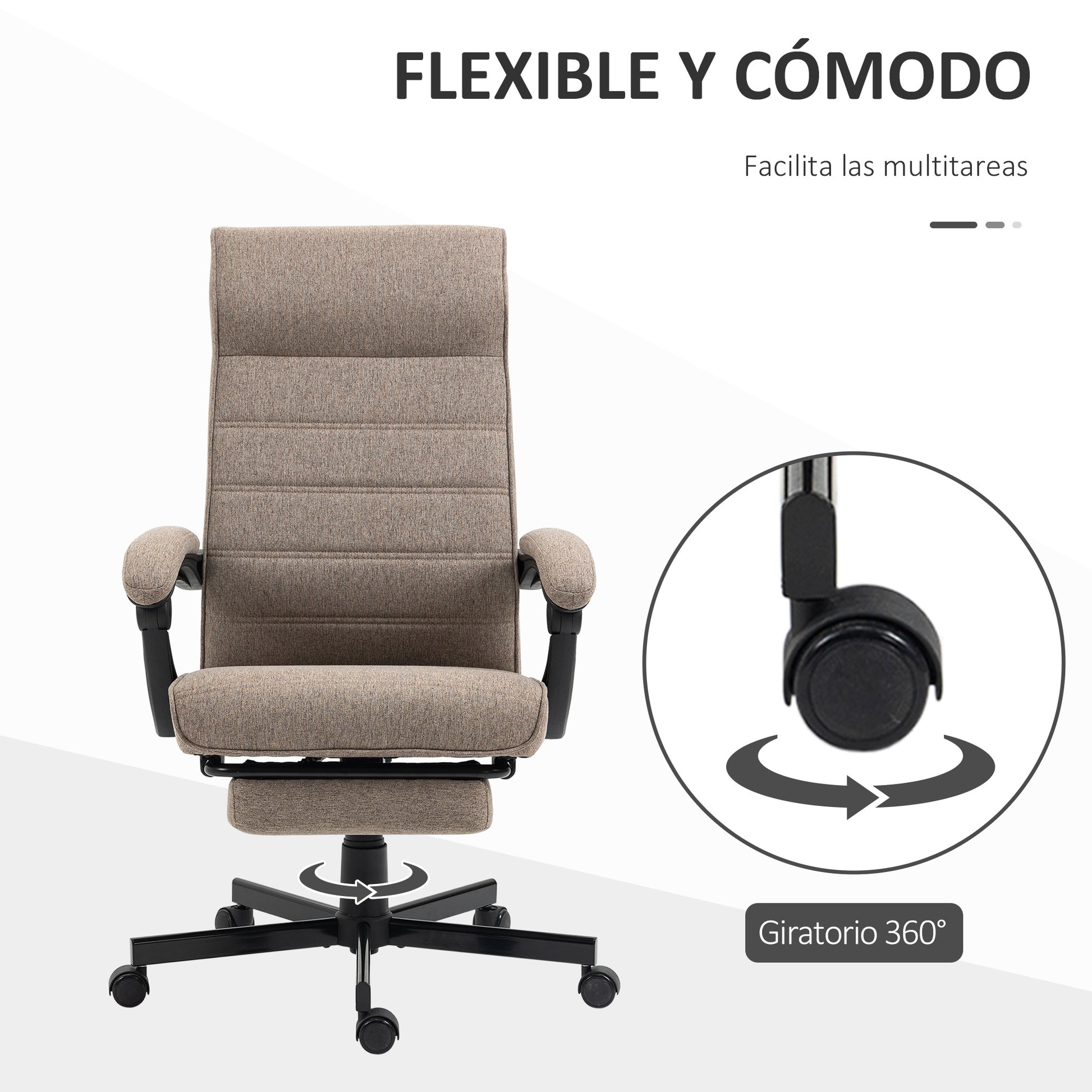 Reclining Office Chair Swivel Desk Chair with Adjustable Height Retractable Footrest and Armrest Office Chair Load 120 kg Brown