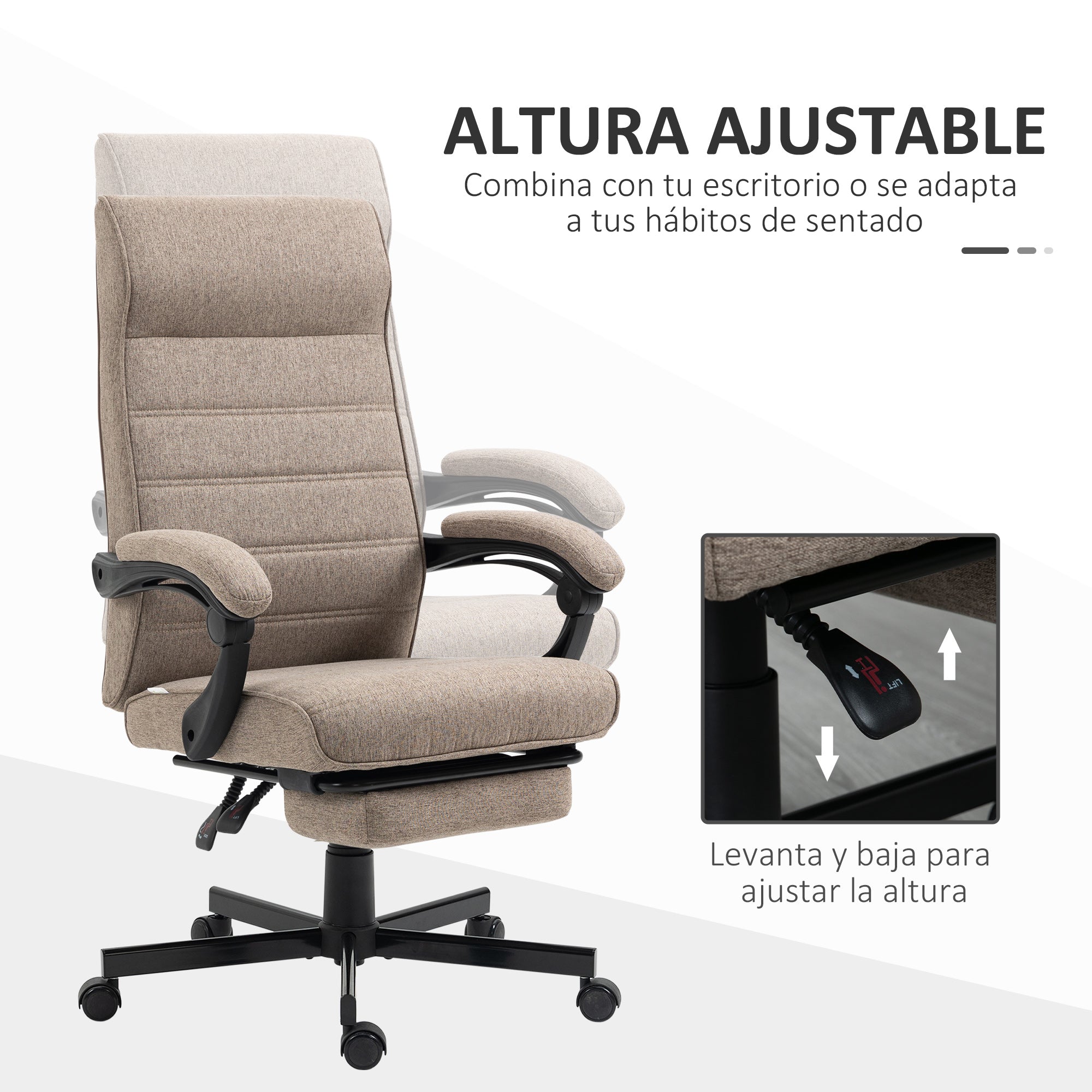 Reclining Office Chair Swivel Desk Chair with Adjustable Height Retractable Footrest and Armrest Office Chair Load 120 kg Brown