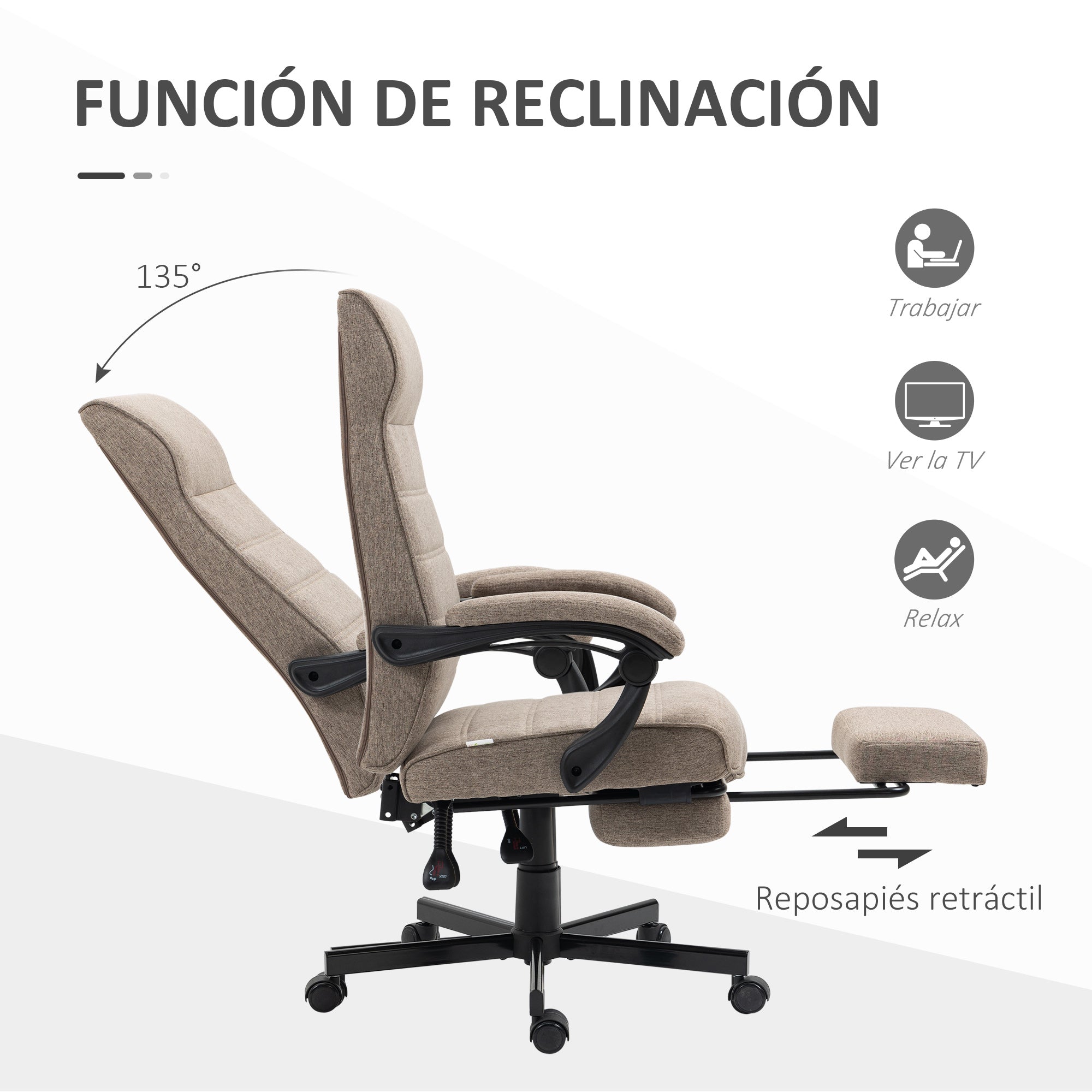 Reclining Office Chair Swivel Desk Chair with Adjustable Height Retractable Footrest and Armrest Office Chair Load 120 kg Brown