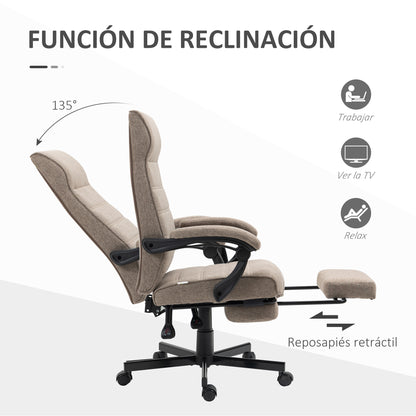 Reclining Office Chair Swivel Desk Chair with Adjustable Height Retractable Footrest and Armrest Office Chair Load 120 kg Brown