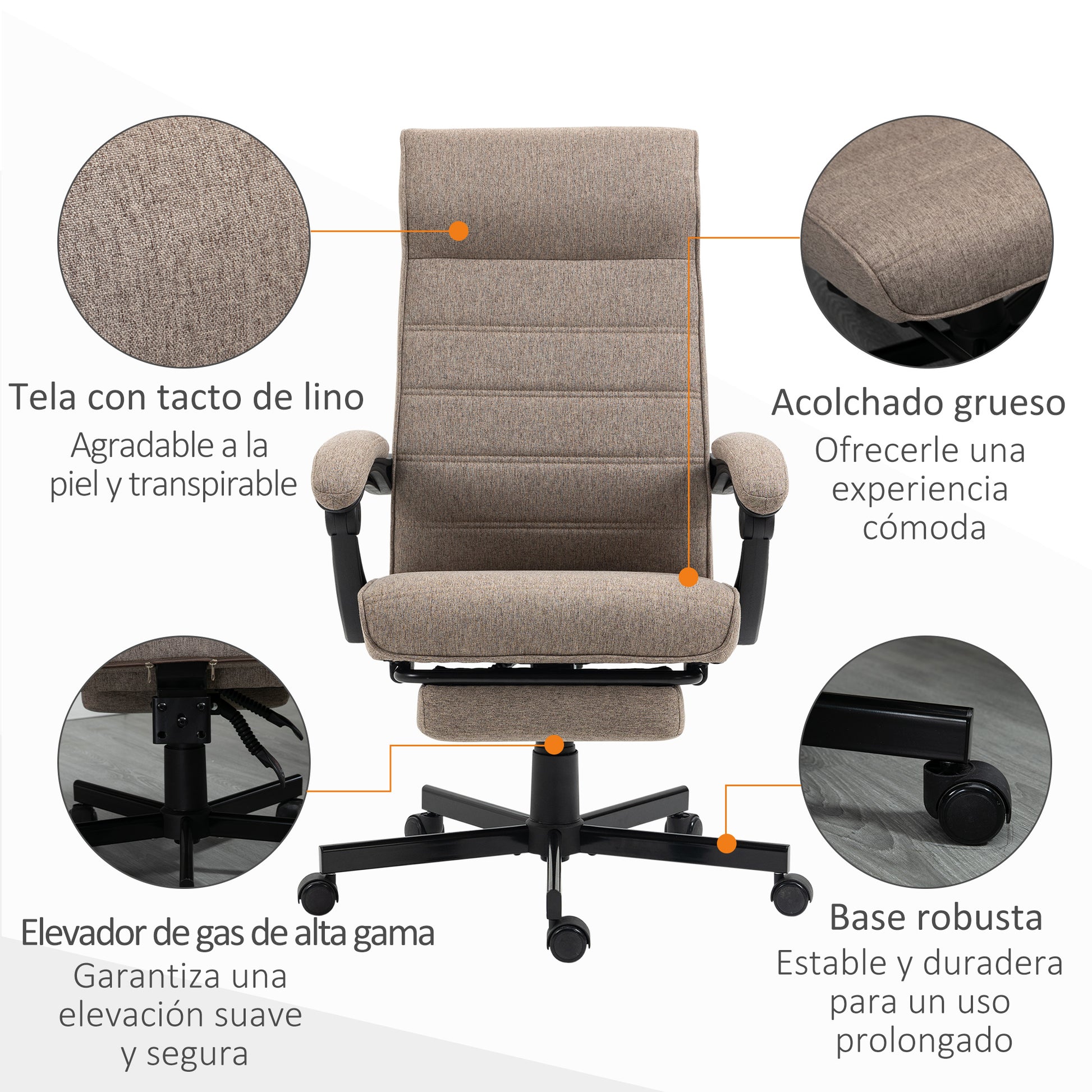 Reclining Office Chair Swivel Desk Chair with Adjustable Height Retractable Footrest and Armrest Office Chair Load 120 kg Brown