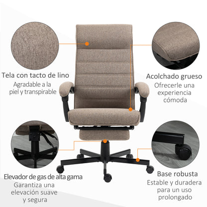 Reclining Office Chair Swivel Desk Chair with Adjustable Height Retractable Footrest and Armrest Office Chair Load 120 kg Brown