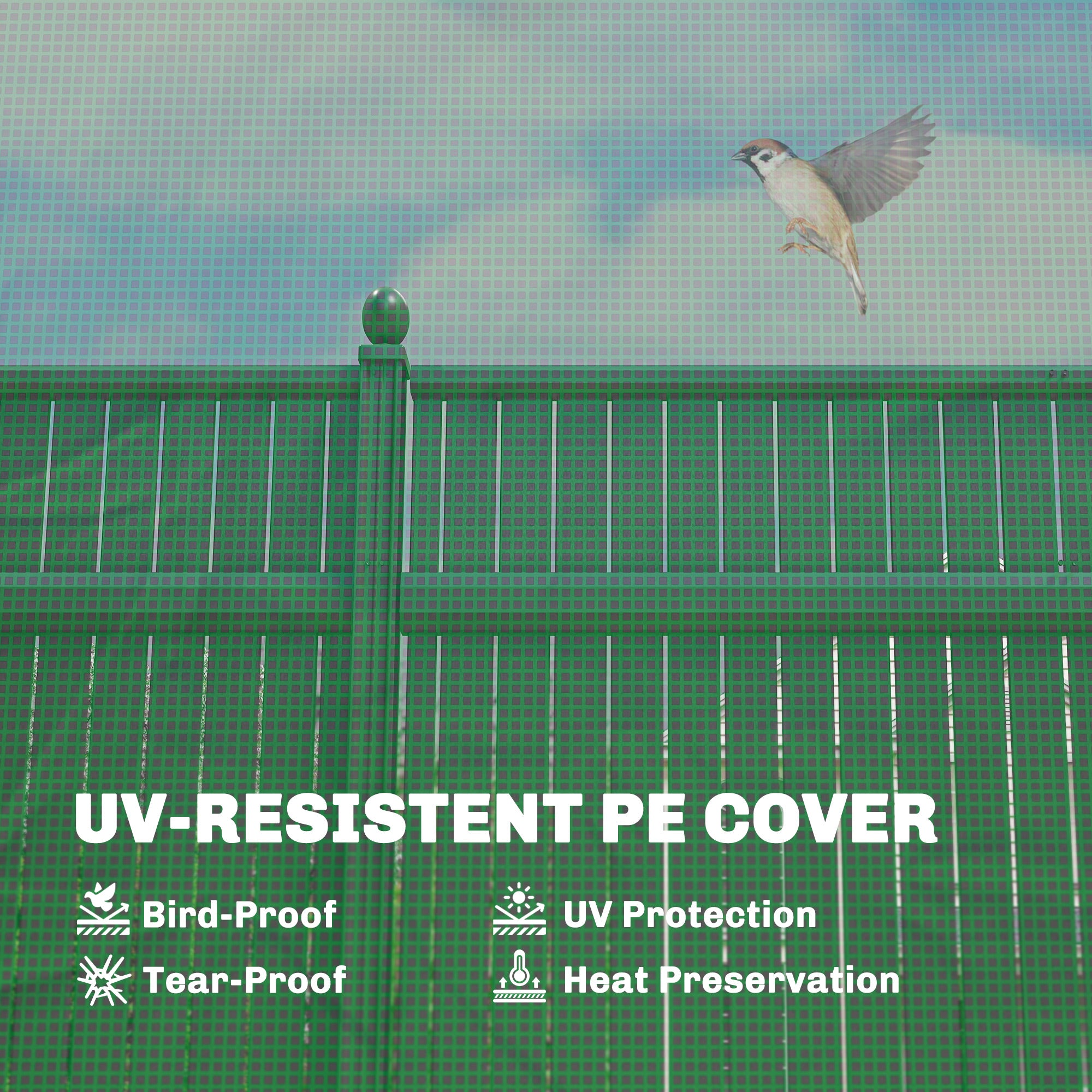 Foldable Pop-Up Greenhouse, 295×200×270 cm (PE Polytunnel) with Gable Roof, Roll-Up Zip Doors & Mesh Windows, Sturdy Metal Frame — Green