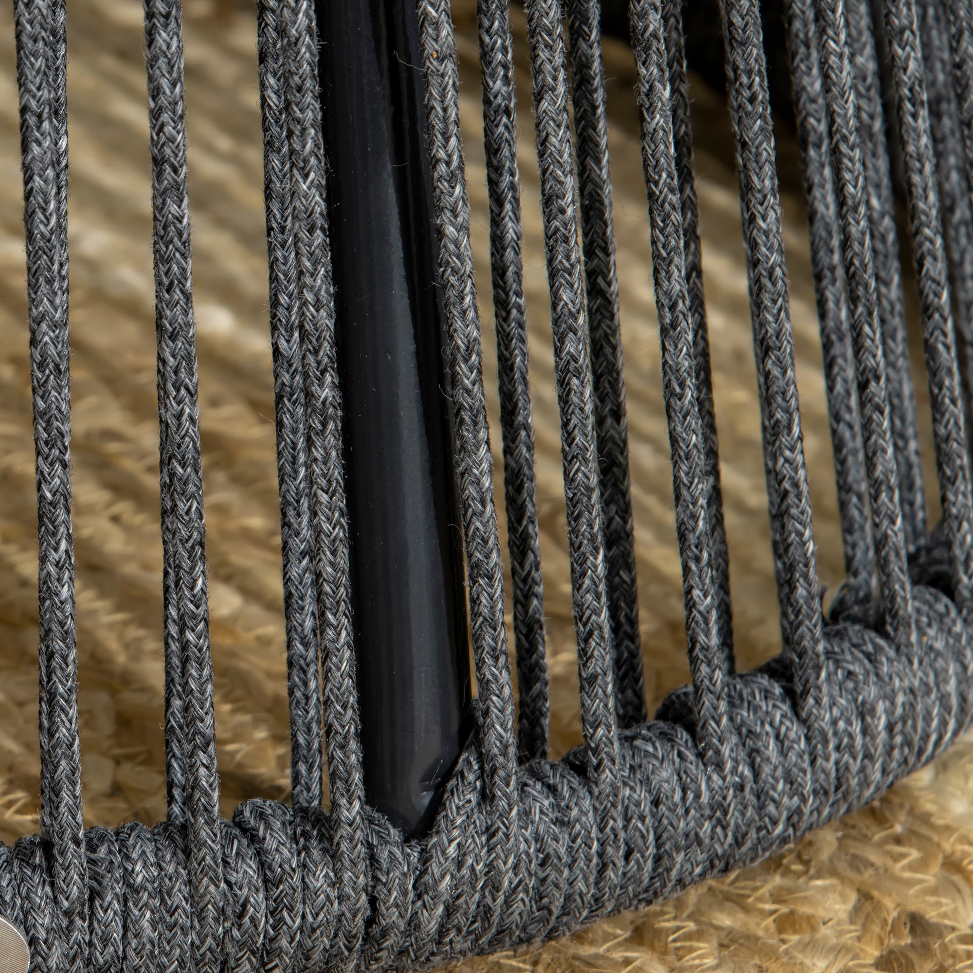 Rattan Side Table, Bistro Table, Coffee Table with Plastic Tabletop, Garden Table with Adjustable Feet, for Patio, Aluminum Dark Gray + Natural