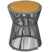 Rattan Side Table, Bistro Table, Coffee Table with Plastic Tabletop, Garden Table with Adjustable Feet, for Patio, Aluminum Dark Gray + Natural