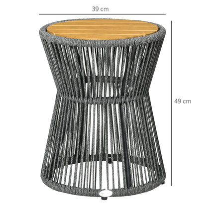 Rattan Side Table, Bistro Table, Coffee Table with Plastic Tabletop, Garden Table with Adjustable Feet, for Patio, Aluminum Dark Gray + Natural