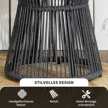 Rattan Side Table, Bistro Table, Coffee Table with Plastic Tabletop, Garden Table with Adjustable Feet, for Patio, Aluminum Dark Gray + Natural