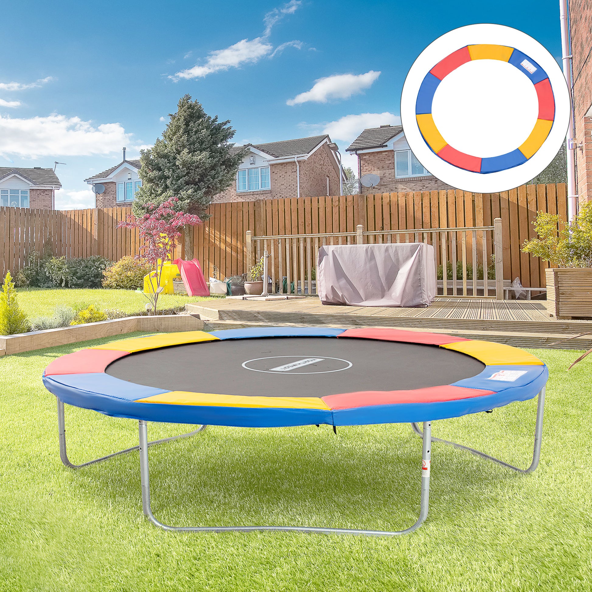 Trampoline Edge Cover Ø305 cm Wide, Tear-Resistant UV-Resistant Spring Cover, Water-Repellent, Trampoline Accessories Edge Protection Safety Net Spare Parts for Garden Trampolines, Multicolor