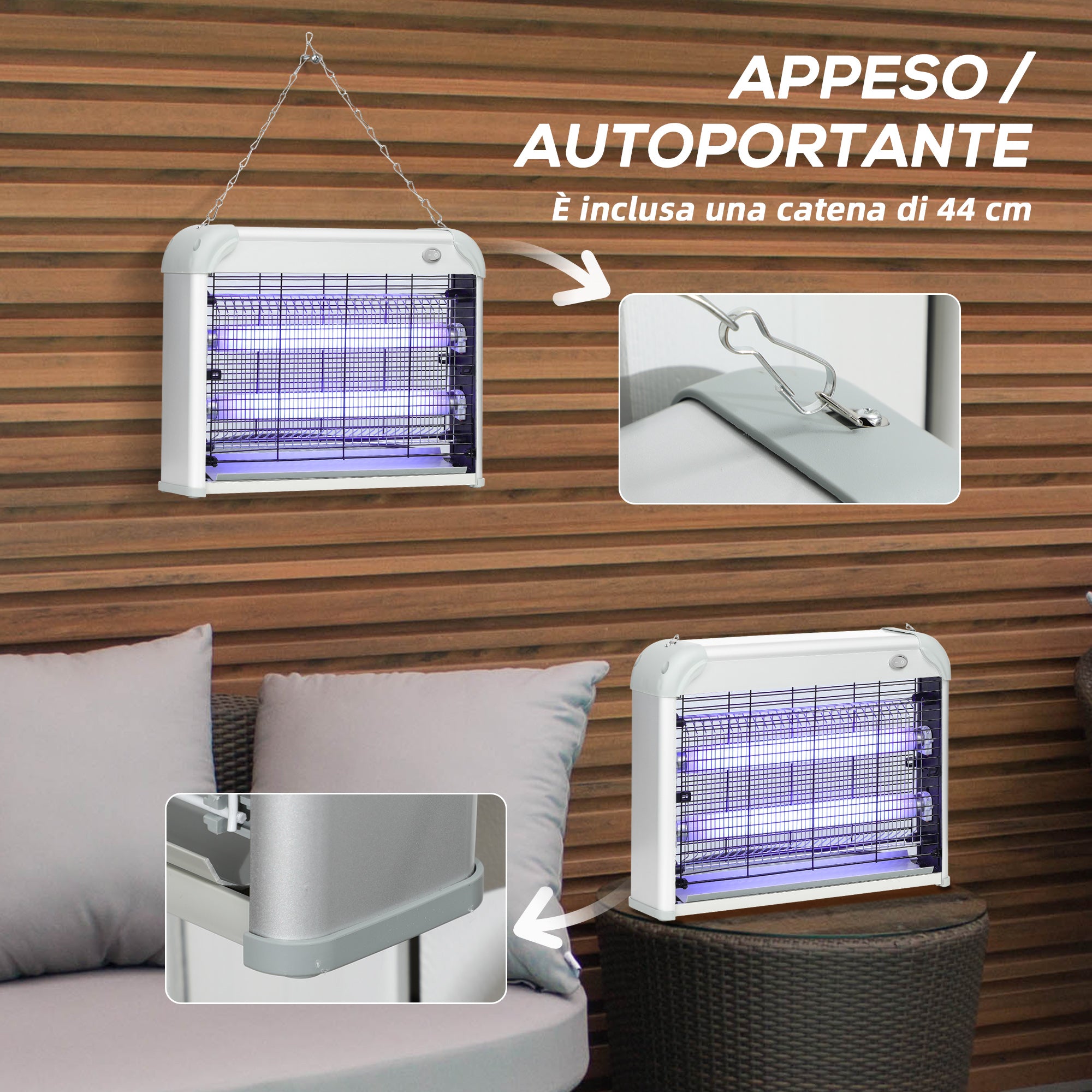 20W LED UV Mosquito and Insect Zapper with Removable Tray, White Mosquito Lamp in ABS and Metal, 39x8x28 cm
