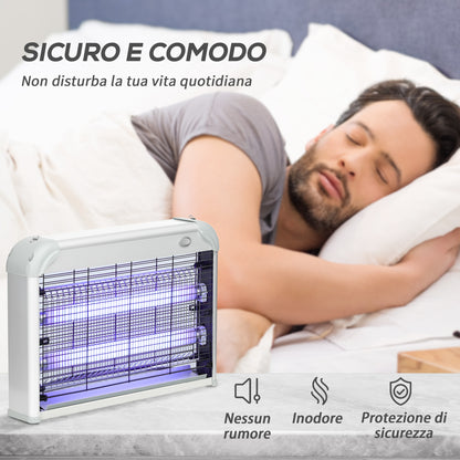 20W LED UV Mosquito and Insect Zapper with Removable Tray, White Mosquito Lamp in ABS and Metal, 39x8x28 cm