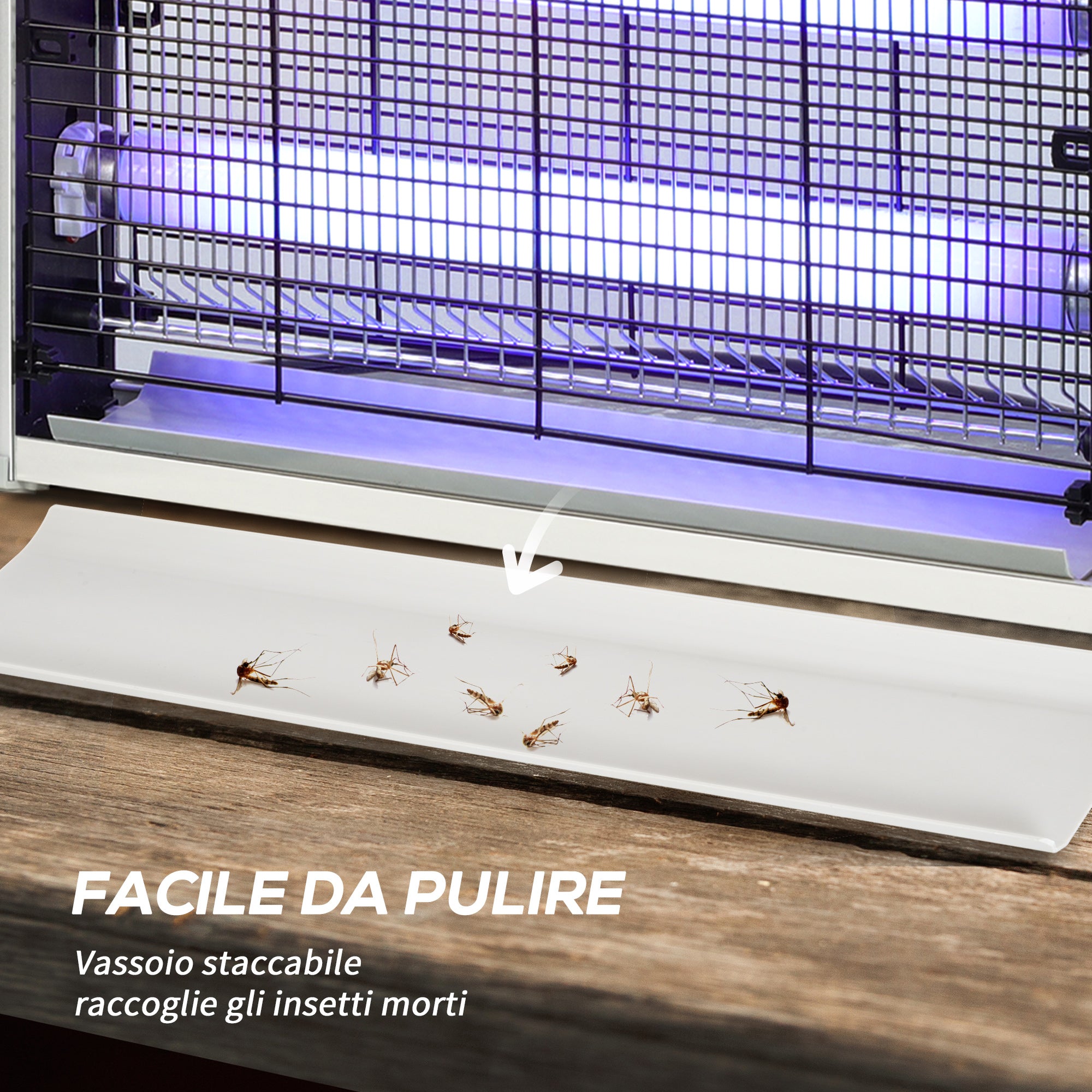 20W LED UV Mosquito and Insect Zapper with Removable Tray, White Mosquito Lamp in ABS and Metal, 39x8x28 cm