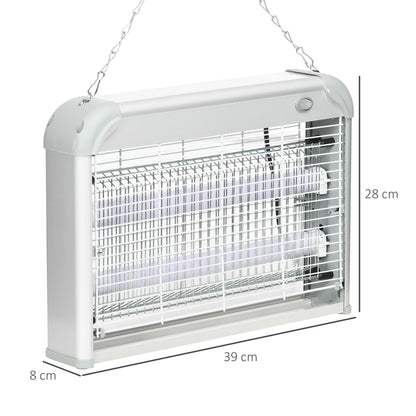 20W LED UV Mosquito and Insect Zapper with Removable Tray, White Mosquito Lamp in ABS and Metal, 39x8x28 cm