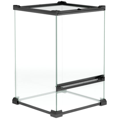 Glass Terrarium for Reptiles Vivarium 12 L Reptile Box Reptile Breeding Box with Wire Mesh Lid, for Frogs, Snakes, Turtles, 20 x 20 x 30 cm, Black