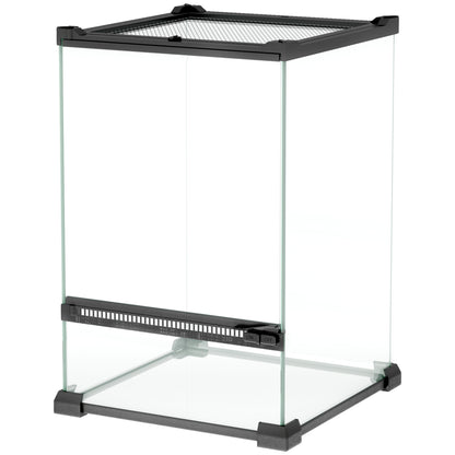 Glass Terrarium for Reptiles Vivarium 12 L Reptile Box Reptile Breeding Box with Wire Mesh Lid, for Frogs, Snakes, Turtles, 20 x 20 x 30 cm, Black