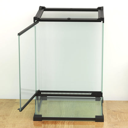 Glass Terrarium for Reptiles Vivarium 12 L Reptile Box Reptile Breeding Box with Wire Mesh Lid, for Frogs, Snakes, Turtles, 20 x 20 x 30 cm, Black