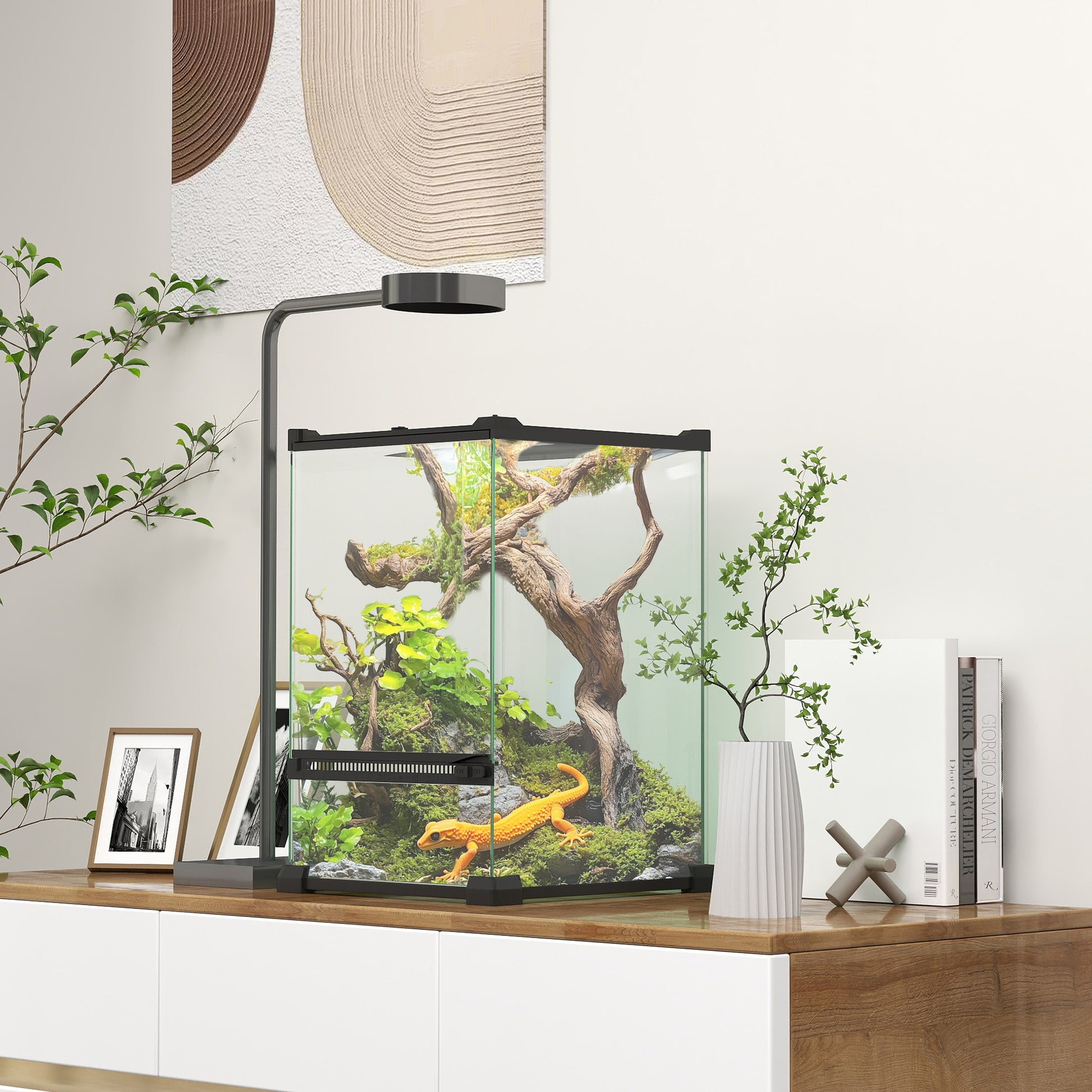 Glass Terrarium for Reptiles Vivarium 12 L Reptile Box Reptile Breeding Box with Wire Mesh Lid, for Frogs, Snakes, Turtles, 20 x 20 x 30 cm, Black