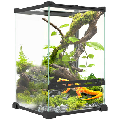 Glass Terrarium for Reptiles Vivarium 12 L Reptile Box Reptile Breeding Box with Wire Mesh Lid, for Frogs, Snakes, Turtles, 20 x 20 x 30 cm, Black