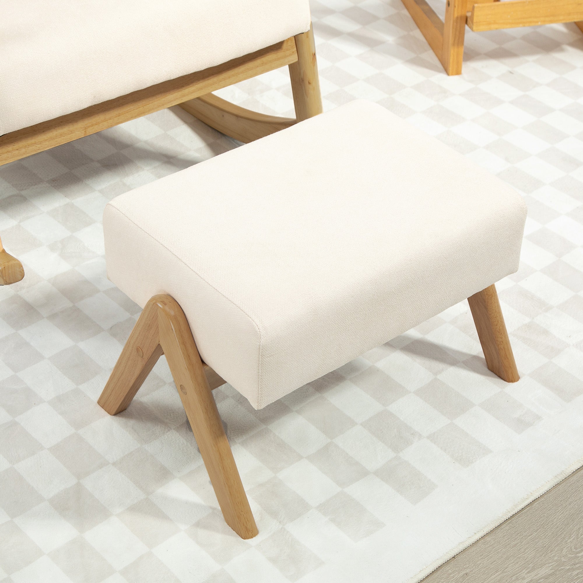 Rocking Chair with Footstool, Reclining Armchair with Linen Look, Rocking Chair with Wooden Legs Armchair for Bedroom, Living Room, up to 150 kg Load Capacity, Cream White