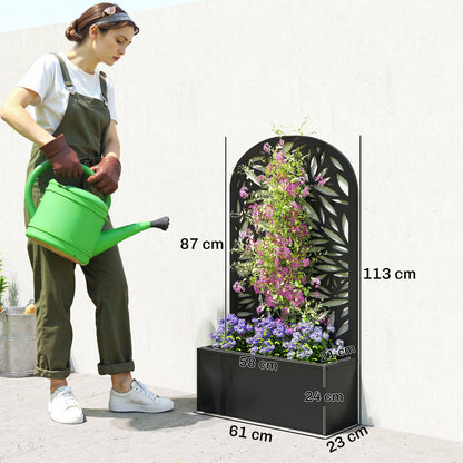 Elevated Planter with Leaf-Pattern Trellis — Metal Flower Box 24" x 9" x 44.5" for Garden, Balcony & Patio