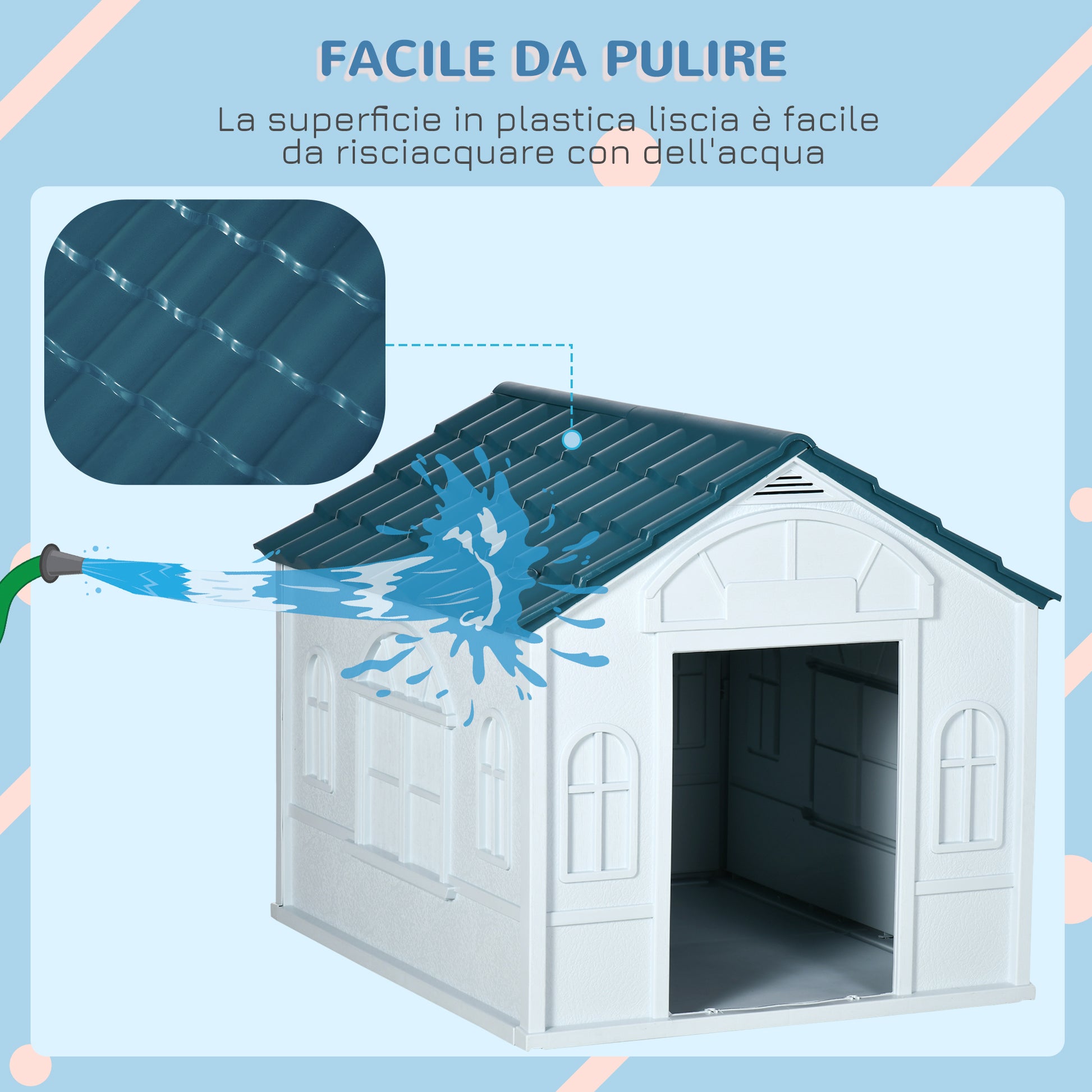 Medium and Large Dog Kennel max 30kg in Waterproof PP, Easy to Assemble, 84.2x98.2x82cm, Blue