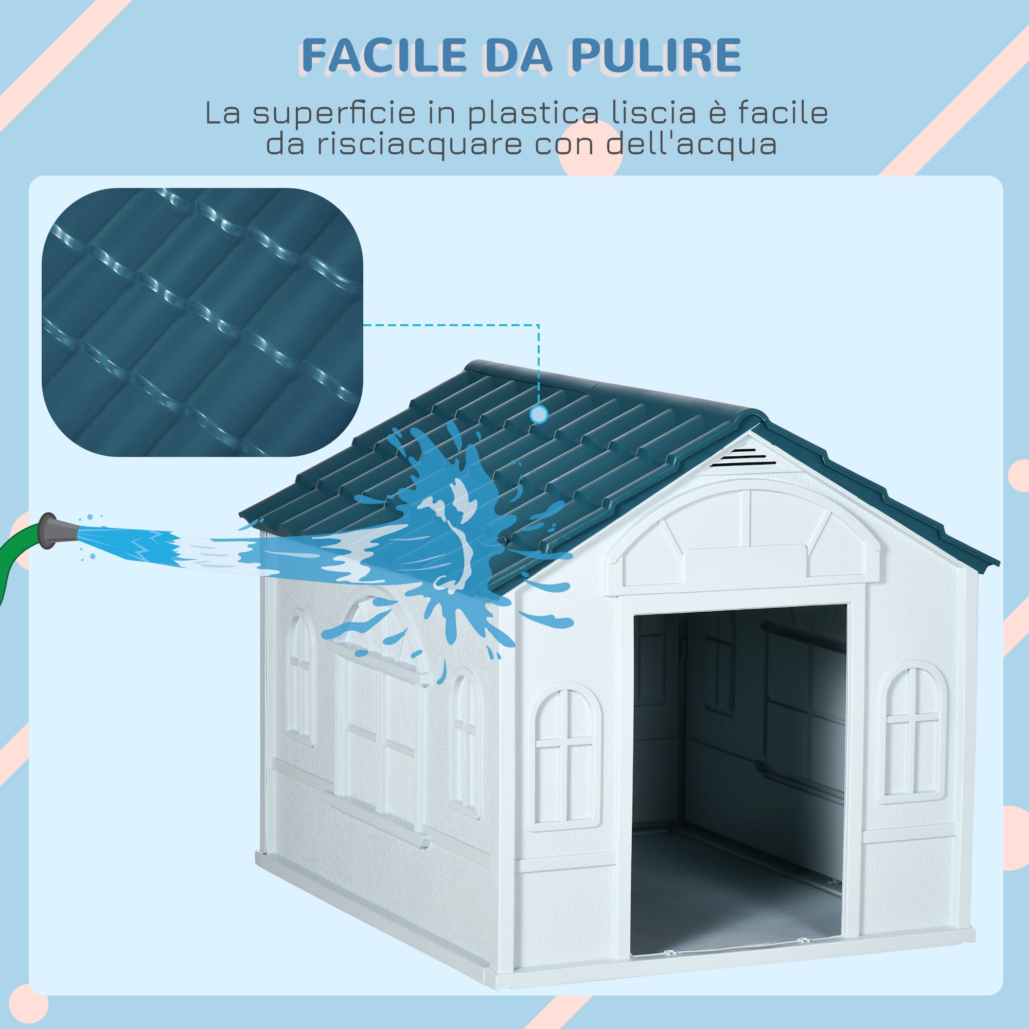 Medium and Large Dog Kennel max 30kg in Waterproof PP, Easy to Assemble, 84.2x98.2x82cm, Blue