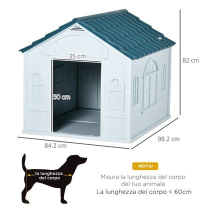 Medium and Large Dog Kennel max 30kg in Waterproof PP, Easy to Assemble, 84.2x98.2x82cm, Blue