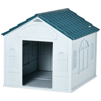 Medium and Large Dog Kennel max 30kg in Waterproof PP, Easy to Assemble, 84.2x98.2x82cm, Blue