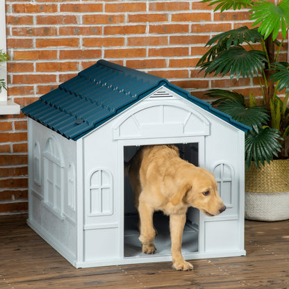 Medium and Large Dog Kennel max 30kg in Waterproof PP, Easy to Assemble, 84.2x98.2x82cm, Blue