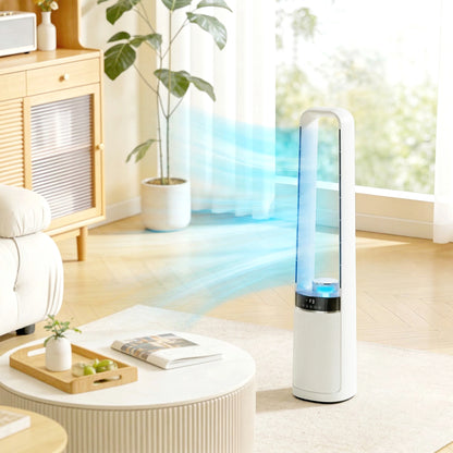 Ultra-Quiet Tower Fan — 36 dB, 36.7 in, 45° Oscillation, LED Ambient Lights, 3 Speeds, 12H Timer, Remote — White