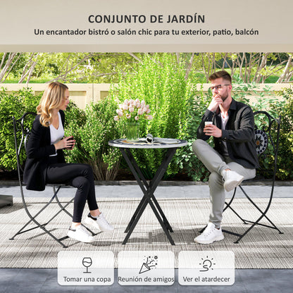 3-Piece Outdoor Garden Set Outdoor Furniture with Round Table Folding Chairs and Geometric Mosaic Pattern for Terrace Patio Balcony Multicolor