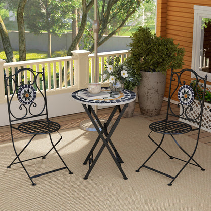 3-Piece Outdoor Garden Set Outdoor Furniture with Round Table Folding Chairs and Geometric Mosaic Pattern for Terrace Patio Balcony Multicolor