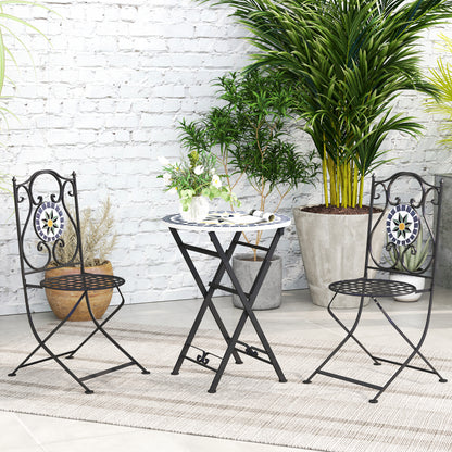 3-Piece Outdoor Garden Set Outdoor Furniture with Round Table Folding Chairs and Geometric Mosaic Pattern for Terrace Patio Balcony Multicolor