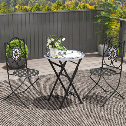 3-Piece Outdoor Garden Set Outdoor Furniture with Round Table Folding Chairs and Geometric Mosaic Pattern for Terrace Patio Balcony Multicolor