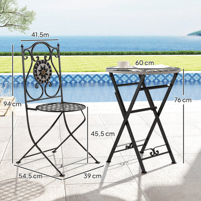 3-Piece Outdoor Garden Set Outdoor Furniture with Round Table Folding Chairs and Geometric Mosaic Pattern for Terrace Patio Balcony Multicolor