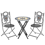 3-Piece Outdoor Garden Set Outdoor Furniture with Round Table Folding Chairs and Geometric Mosaic Pattern for Terrace Patio Balcony Multicolor