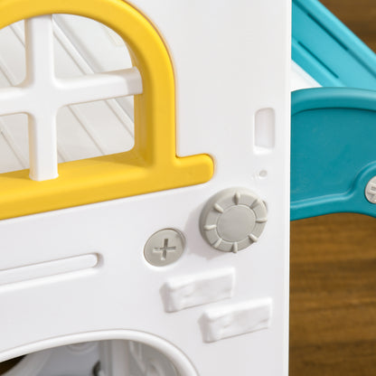 Children's Slide, 4 in 1, Toddler Slide with Basketball Hoop, Telescope Climbing Frame Slide with Basketball for Children 1-3 Years, Indoor, Yellow 70 x 177 x 92 cm